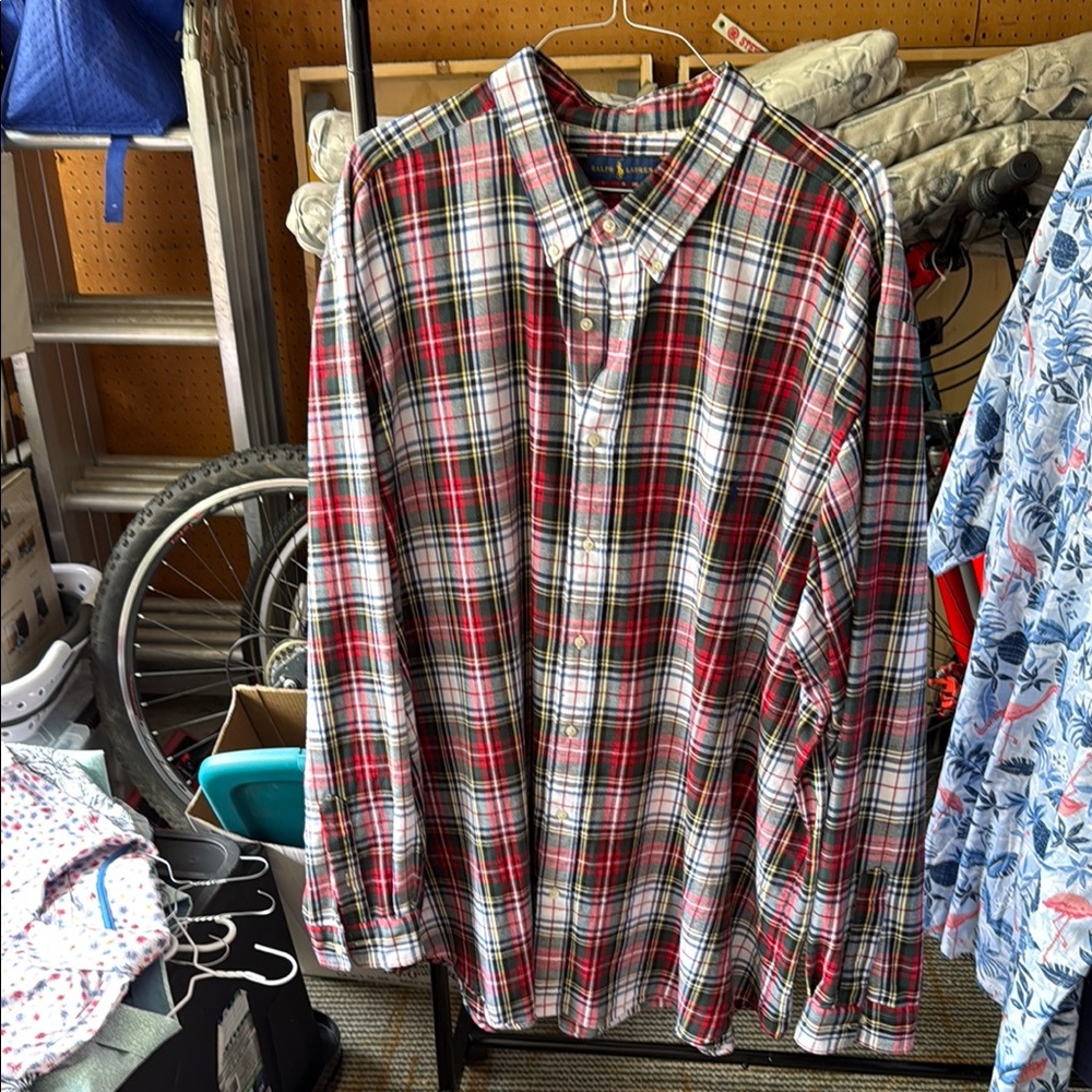 Ralph Lauren Red and White Casual Button Down Shirt